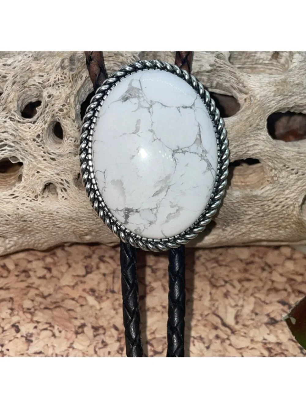 White Buffalo Turquoise Silver Western Leather Bolo Tie Necklace Ranch Wear new